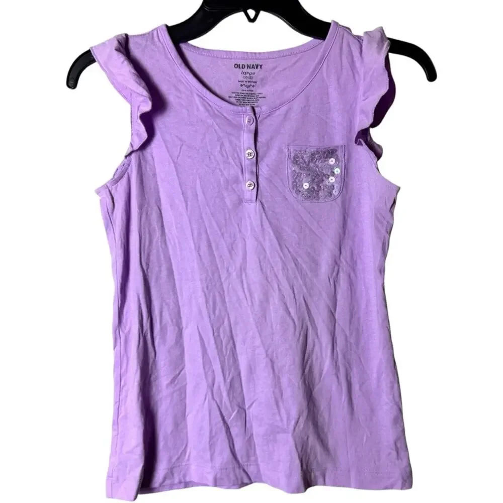 Old Navy Kids Purple Ruffle Sleeve Top Sz L